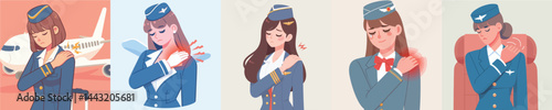 stewardess character vector having shoulder pain