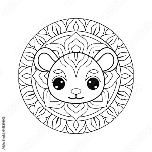 Cute lion mandala art therapy coloring page for kids and adults