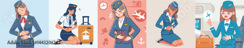 flight attendant stomach ache vector