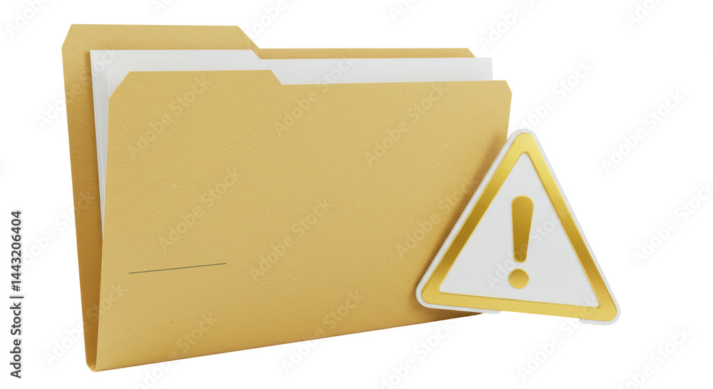 Isolated Folder with Warning Sign Indicating a Potential Problem Isolated Folder with Warning Sign Indicating a Potential Problem