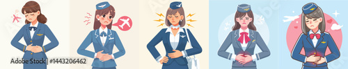 flight attendant stomach ache vector
