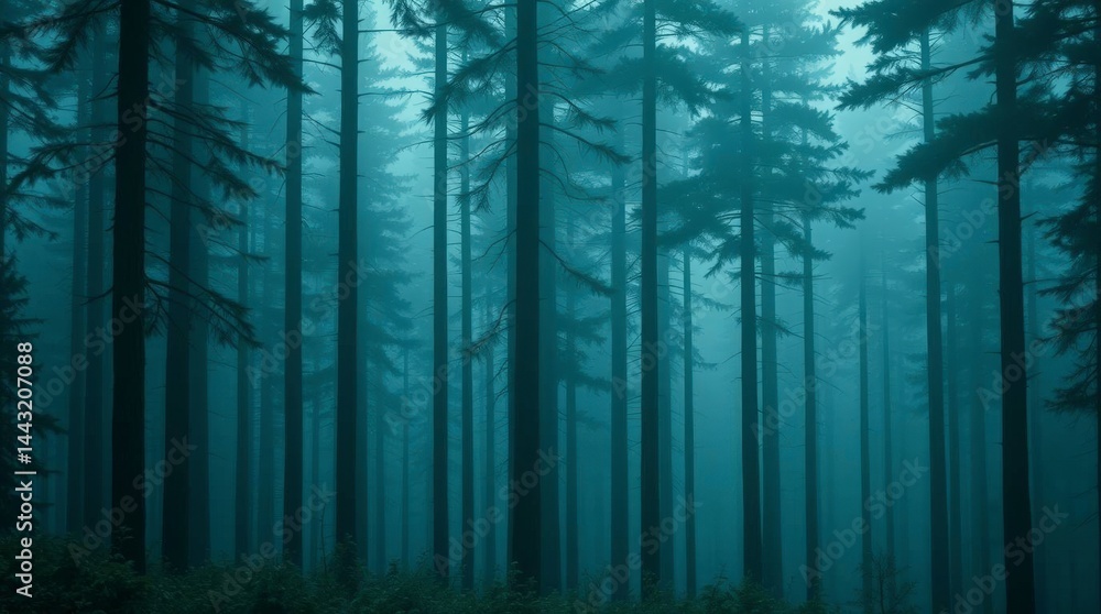 Fototapeta premium Enchanting Teal Forest In The Mist
