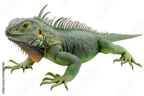 Wallpaper Mural common green American iguana - Iguana iguana - is a large, arboreal, mostly herbivorous species of lizard Isolated on white background. PNG Torontodigital.ca