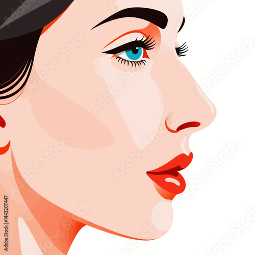 Elegant Woman Portrait with Red Lips and Blue Eyes_Stylish Female Illustration_Beauty and Fashion Art_Modern Woman Profile Image_Vector Art of a Glamorous Lady