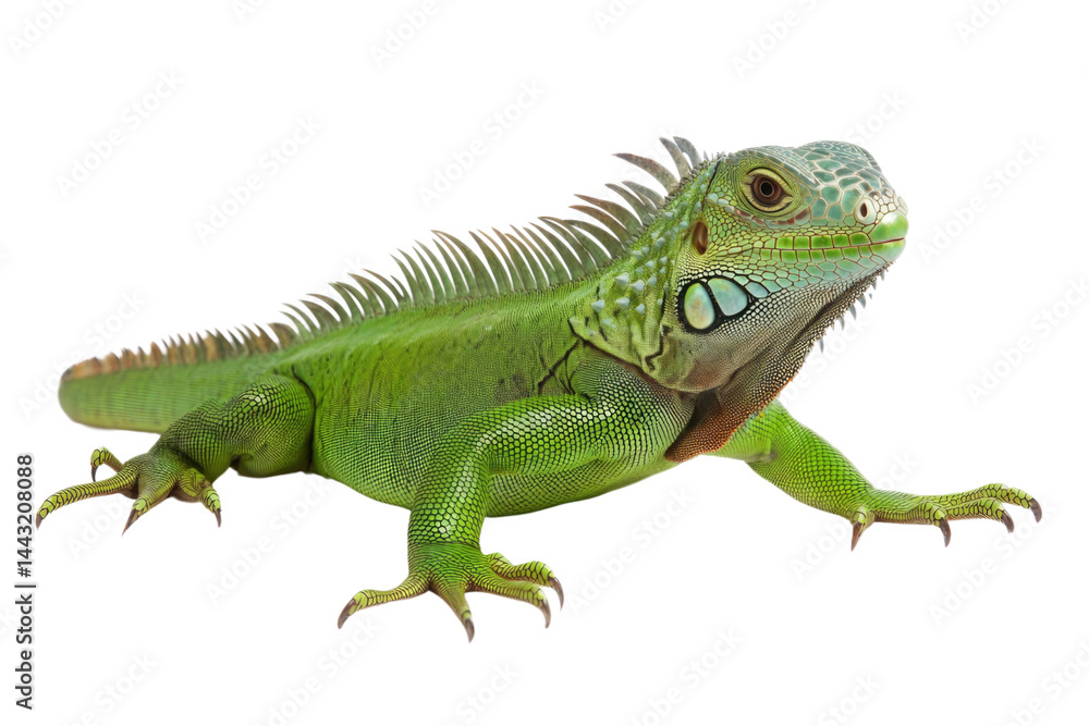 Obraz premium common green American iguana - Iguana iguana - is a large, arboreal, mostly herbivorous species of lizard Isolated on white background. PNG