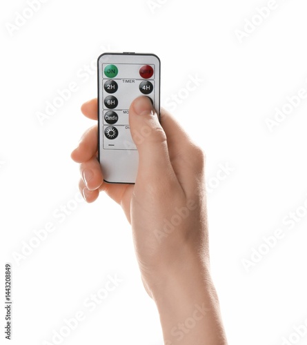 Wallpaper Mural Woman with modern lighting remote control on white background, closeup Torontodigital.ca