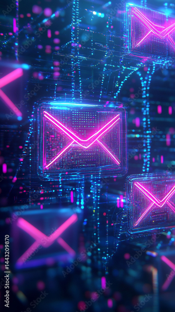 Fototapeta premium Neon Email Network Digital Communication Technology