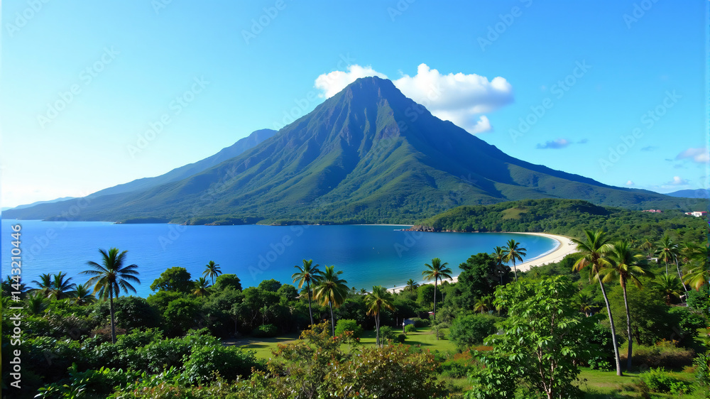 Naklejka premium Stunning Tropical Paradise with Majestic Volcano