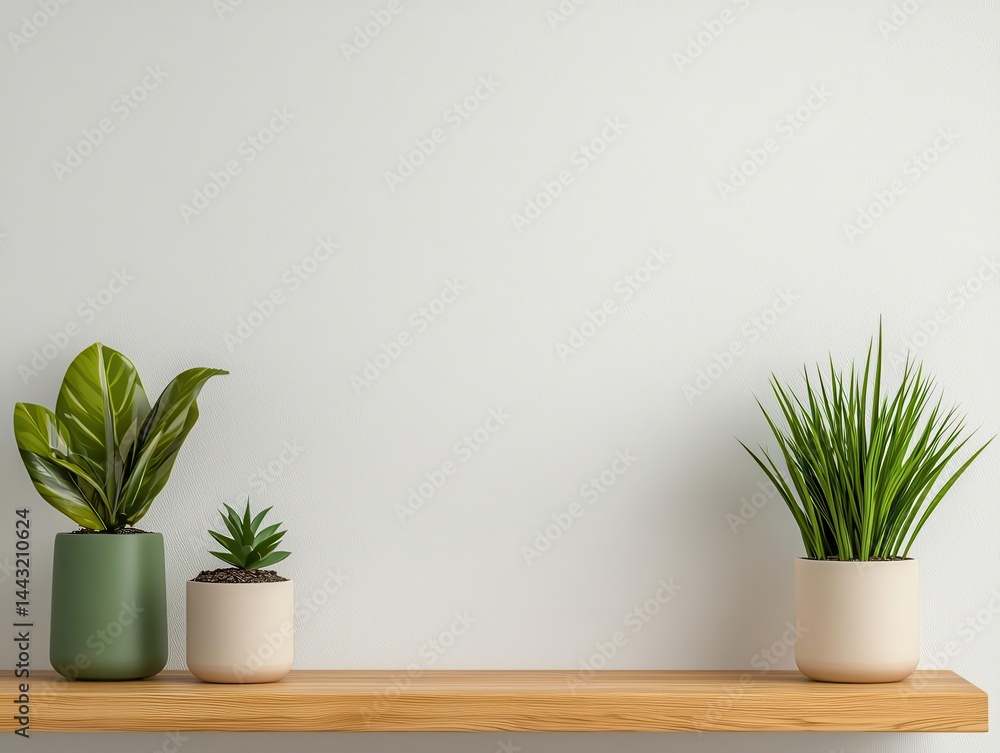 Fototapeta premium Organized wooden shelf with evenly spaced storage boxes, structured minimalism