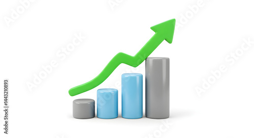 Free Download Green Upward Arrow Over Blue and Gray Growing Bar Chart on White Background - GFXLoad