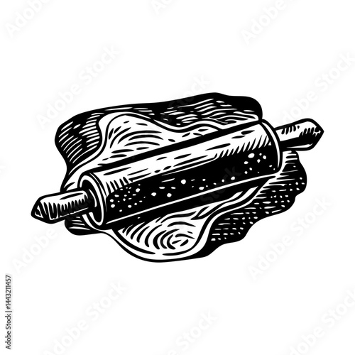 A hand drawn illustration of rolling dough