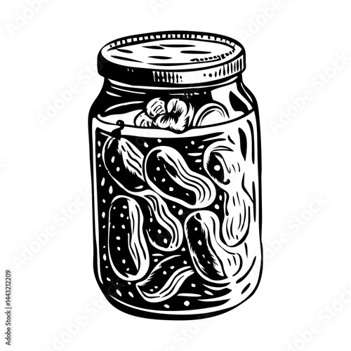 A hand drawn illustration of pickle jar