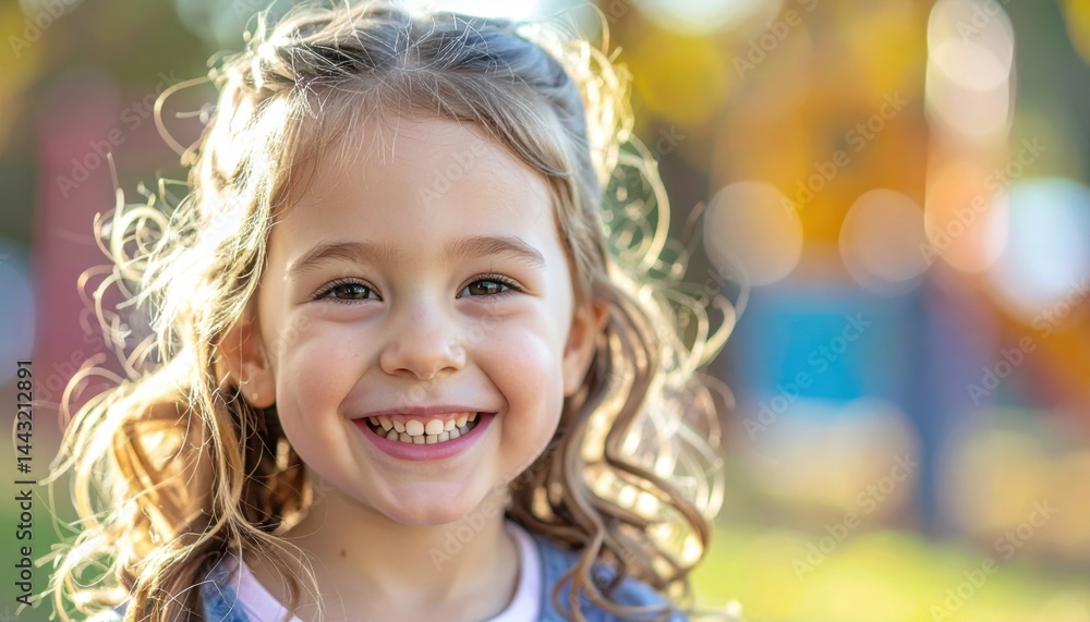 Happy Little Girl: A charming portrait of a little girl with a radiant smile and curly hair, captured outdoors on a sunny day. Happy Little Girl: A charming portrait of a little girl with a radiant smile and curly hair, captured outdoors on a sunny day.