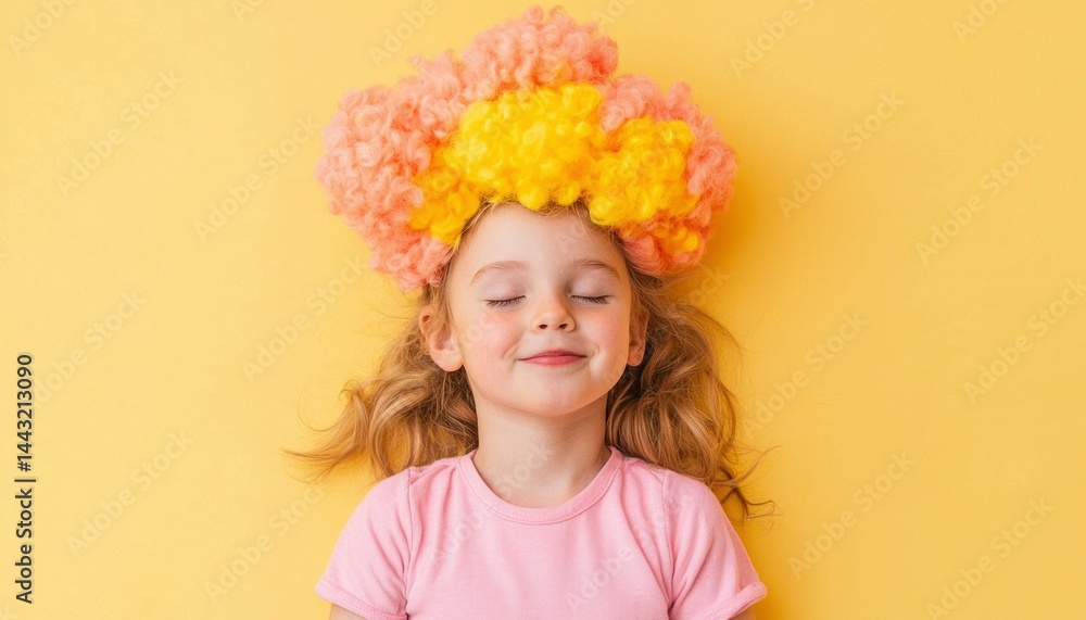 Child with colorful headpiece, relaxed pose Child with colorful headpiece, relaxed pose