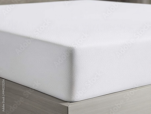 Crisp white fitted sheet on a modern bed highlighting comfort and cleanliness in a serene bedroom setting showcasing texture and minimalist design for restful sleep