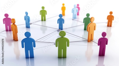 Colorful 3D figures interconnected, symbolizing network, teamwork, and global connection.