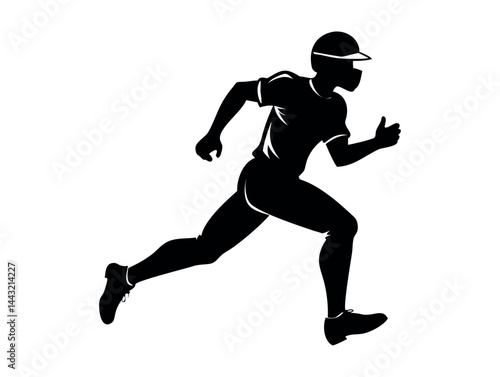 Silhouette of a Baseball Player Running,  A dynamic silhouette of a baseball player in a full sprint vector illustration design .baseball player, running, speed, athlete, sport, fast, silhouette, blac