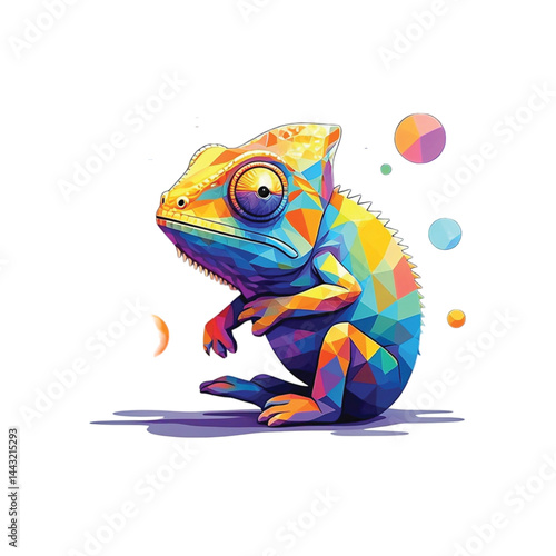 Geometric Chameleon Illustration – Colorful Low Poly Reptile Vector Art
