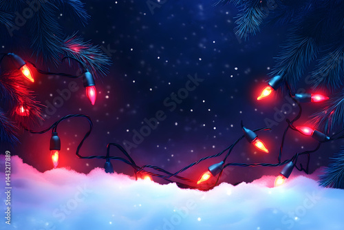 christmas lights  in the snow