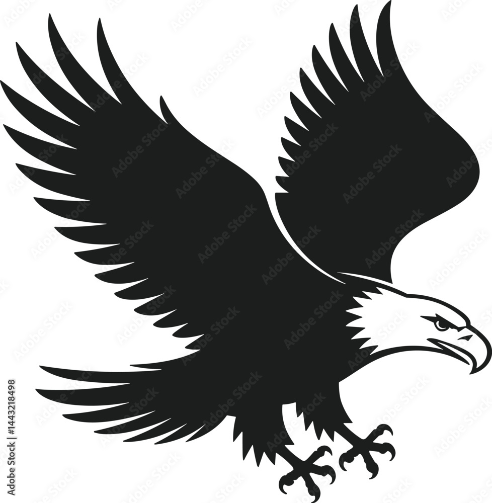 Obraz premium Bald Eagle Silhouette Vector – Fierce American Symbol for Patriotic and Independence Day Designs