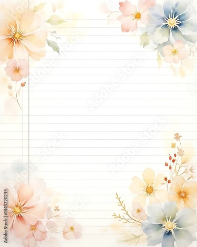 Watercolor Floral Lined Paper Design