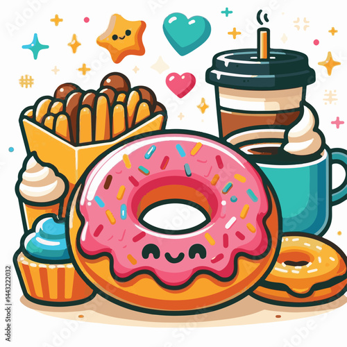 dessert, bakery, sweet, food, donut, snack, pastry, sugar, delicious, icing, breakfast, doughnut, tasty, glazed, chocolate, isolated, round, cake, sprinkles, donuts, cream, eat, pink, colorful, candy,