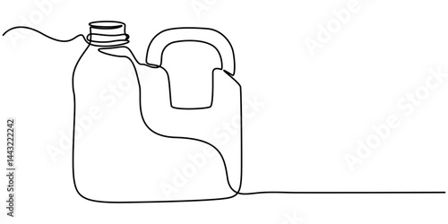 Gallon continuous one line drawing vector illustration, Gallon Of Milk Icon, Big Plastic Bottle ,Gallon continuous one line drawing vector illustration, continuous line of oil jerry cans.one line draw