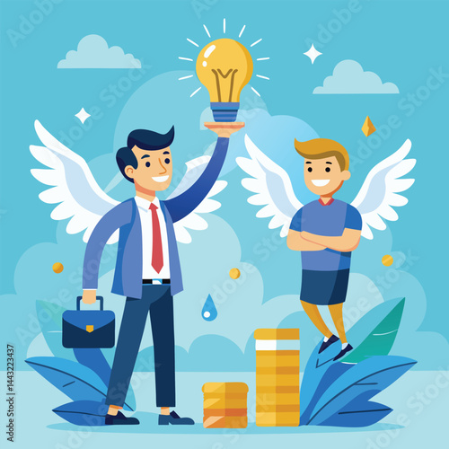Business concept. An investor or business angel supports an aspiring entrepreneur with a new idea to start a business