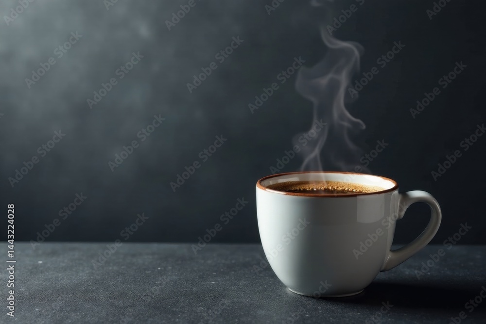 Aromatic Coffee Steam Rising from a White Mug on a Dark Surface Aromatic Coffee Steam Rising from a White Mug on a Dark Surface