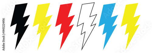 Lightning icon set. Line and glyph flash sign. Outline thunderbolt symbol