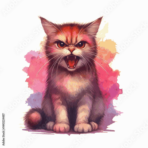 Swirling Wrath cat angry isolated watercolor vector illustration svg 