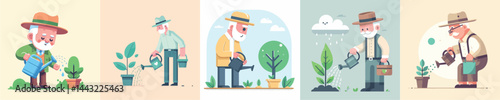 vector grandfather watering plants