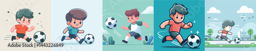 vector of little boy playing soccer
