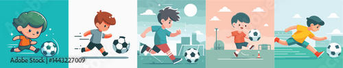 vector of little boy playing soccer