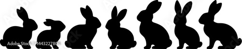 Minimalist Silhouette Rabbits in Row – Black and White Bunny Vector Design Pattern