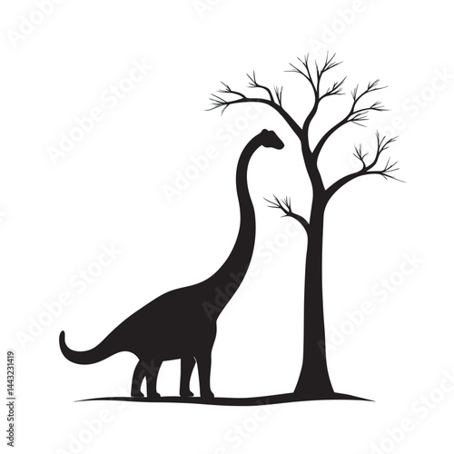 Silhouette of brachiosaurus with towering neck