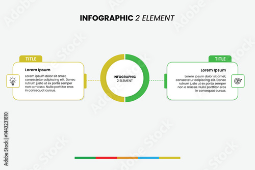 Modern two-element infographic with circular center and clean layout. Ideal for comparing data, processes, or concepts. Fully editable vector, perfect for business, marketing, and educational use
