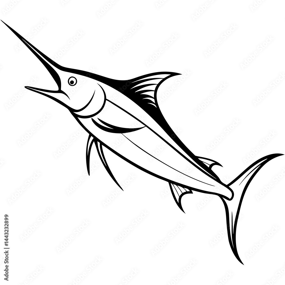 Sleek Marlin Line Art Vector Sleek Marlin Line Art Vector