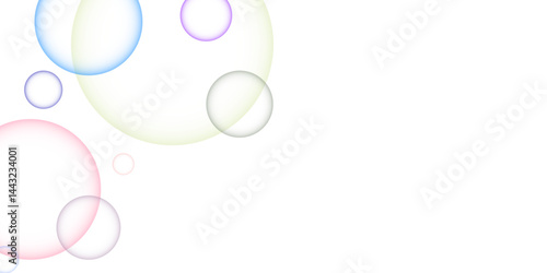 Colorful bubbles. Abstract, Colorful transparent pink, blue and soap bubbles floating in the air. Modern abstract light pink bubble background with circles. Banner pattern with copy space illustration