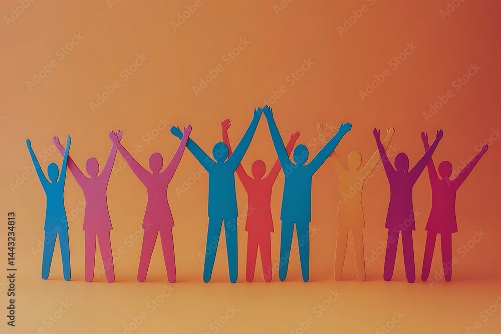 Playful Paper People Supporting Inclusion on Orange Playful Paper People Supporting Inclusion on Orange