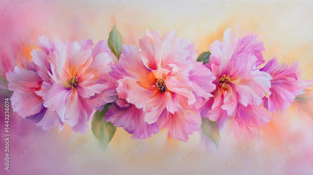 Fototapeta premium Delicate pink peonies in a soft watercolor style.