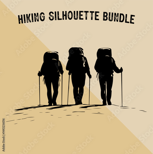 Mountain Climber Silhouette Vector. Silhouette of Mountaineer with Backpack.