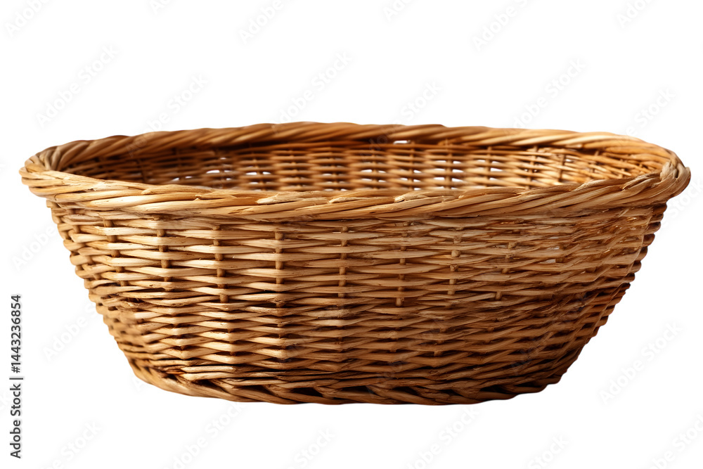 Empty circular wicker basket isolated on transparent background Empty circular wicker basket isolated on transparent background