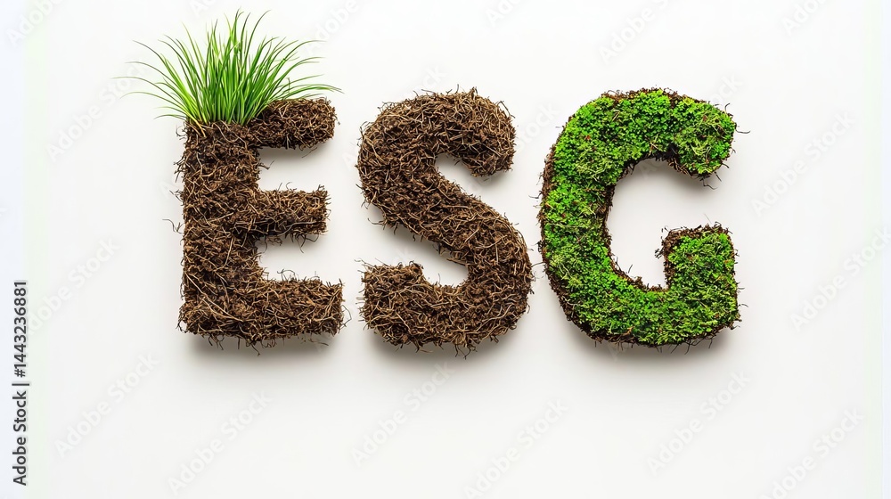 Sustainable ESG letters made of moss and soil. World Environment Day ESG Sustainable ESG letters made of moss and soil. World Environment Day ESG