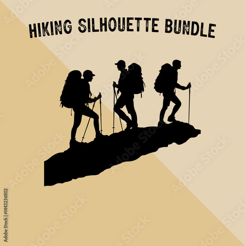 Mountain Climber Silhouette Vector. Silhouette of Mountaineer with Backpack.