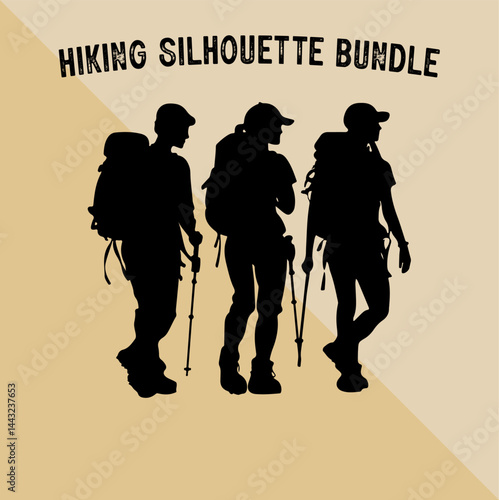 Mountain Climber Silhouette Vector. Silhouette of Mountaineer with Backpack.