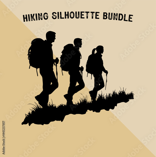 Mountain Climber Silhouette Vector. Silhouette of Mountaineer with Backpack.