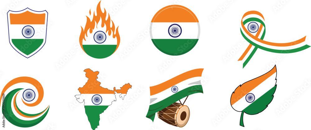 Indian Flag Icon Vector Set – Creative Independence Day and Republic Day Graphics on transparent background .
Indian Flag Icon Vector Set – Creative Independence Day and Republic Day Graphics on transparent background .