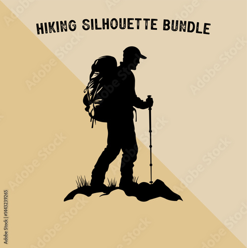 Mountain Climber Silhouette Vector. Silhouette of Mountaineer with Backpack.