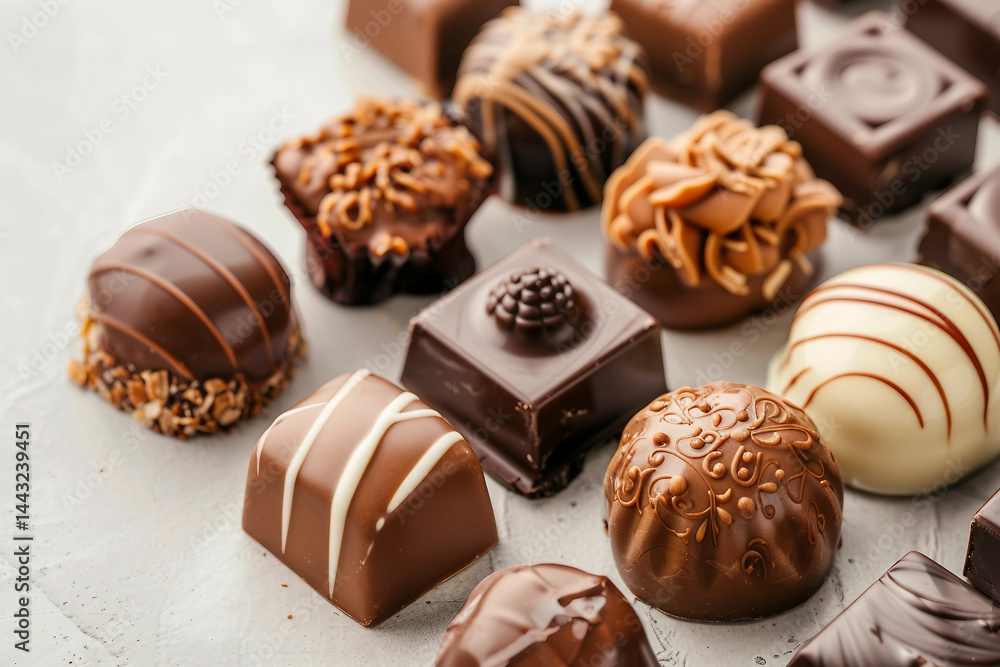 A variety of handmade sweets made of white and dark chocolate, generative AI A variety of handmade sweets made of white and dark chocolate, generative AI